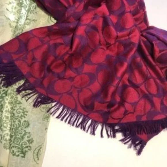 Coach Red and Purple Fringe Scarf - Picture 3 of 5